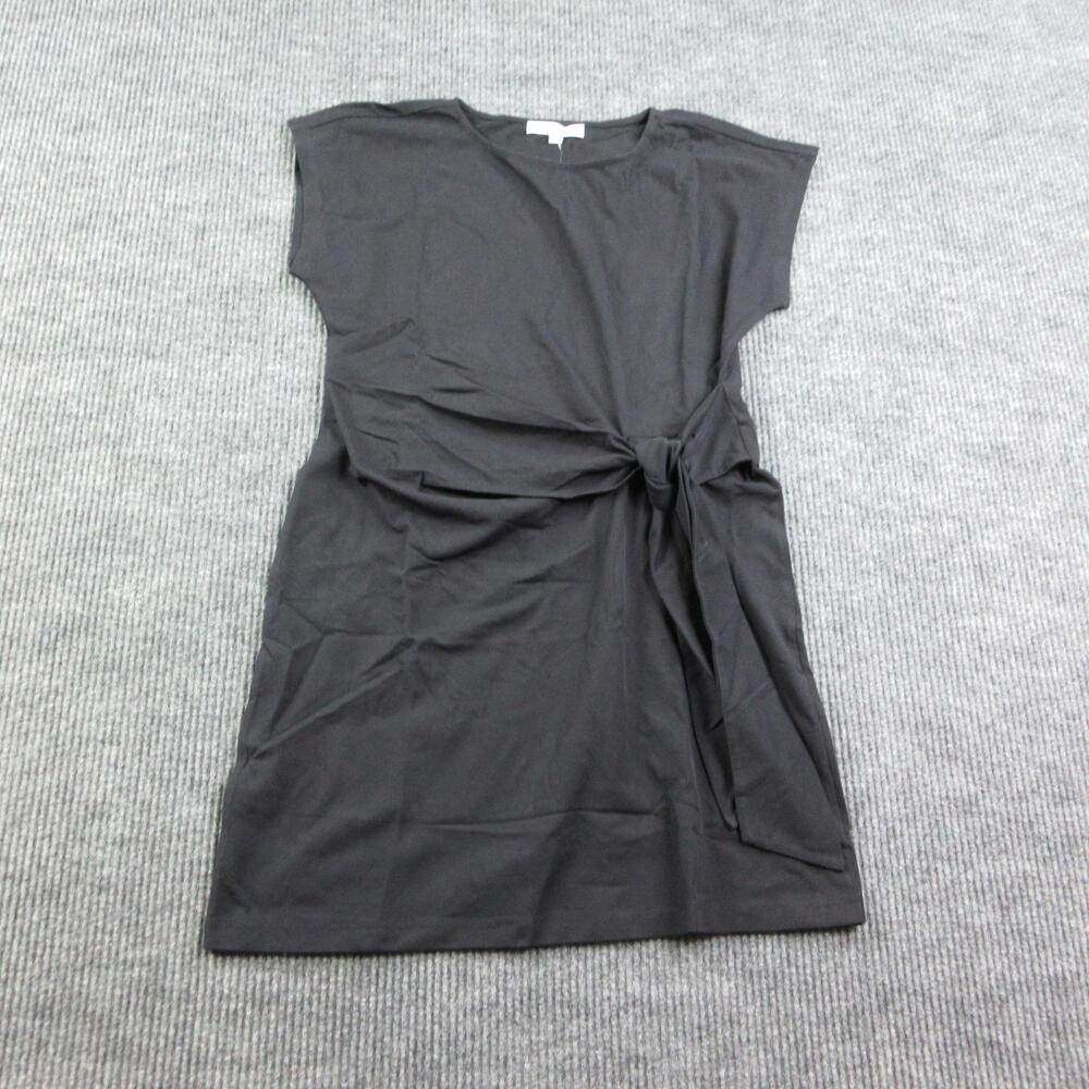 LOFT Dress Womens L Black Shift Knee Length Belted Crew Neck 100% Cotton NWT